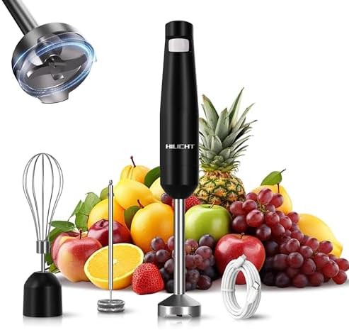 Cordless Immersion Hand Blender (Stick Blender) – Smooth, Controlled Blending for Everyday Cooking, 12V Brushless Motor, Pressure-Sensitive Variable Speed, USB-C Rechargeable, Easy-Clean (Black) by HILICHT