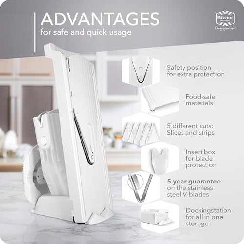 Börner Vegetable Slicer V3 (Professional Set) • Multifunctional & Adjustable Vegetable V-Slicer • For Slices, Julienne, Dices • Stainless Steel V-Blade • Kitchen Slicer Set • Color: White - Image 5