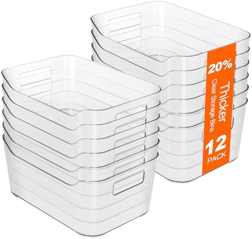 12 Pack Pantry Storage Bins for Kitchen Cabinet, Clear Plastic Organizer Bins for Bathroom, Pantry Organizer Containers for Home Edit, Drawer, Under Sink, Fridge