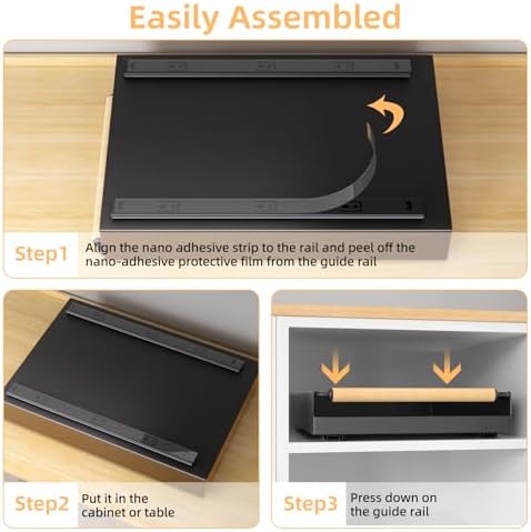 Pull Out Cabinet Organizer, 15.3'' Deep Expandable Slide Out Cabinet Organizer Fixed with Adhesive Nano Film, No Drill Slide Out Drawers Pull Out Tray for Cabinet in Kitchen, Pantry, Bathroom, Black