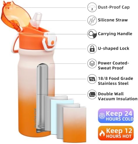 BJPKPK 18 oz Water Bottle with Straw & Handle, Insulated Stainless Flask - Image 2