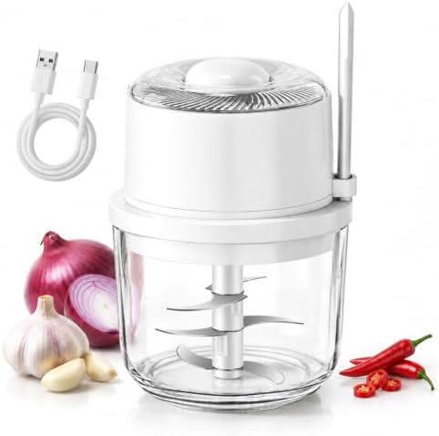 Electric Cordless Garlic Chopper 350ML with Glass Bowl, 6 Blades by Unknown