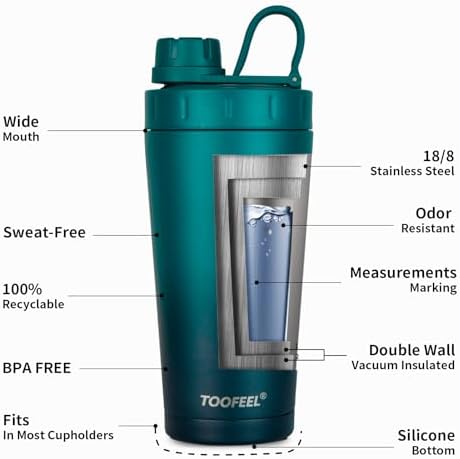 TOOFEEL Protein Shaker Bottle 20 oz - Double Walled Insulated Vacuum Shaker Cups for Protein Shakes, Keeps Cold/Hot, Metal Stainless Steel Water Bottle, Preworkout Gym Shaker Bottle - Image 5
