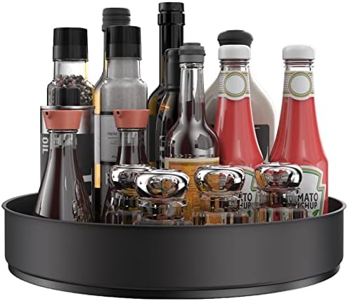Lazy Susan Stainless Steel Black Spice Rack Turntable for Pantry Cabinet - Decorative Trays Storage Containers Organizer for Kitchen Cabinet, Snacks, Bathroom (10 inches)