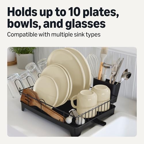 Dish Drying Rack for Kitchen Counter, Stainless Steel Dish Rack with Drainboard, 15.2 x 11.6 x 4 in., Black
