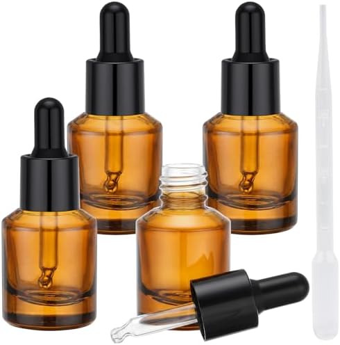 Segbeauty 0.5oz Amber Glass Dropper Bottles Refillable, 4pcs Empty Travel Eye Droppers for Liquids, 15ml Mini Travel Size Perfume Oils Bottle with Refill Tool, Small Round Essential Oil Dispenser by Segbeauty