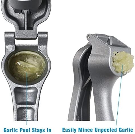 Garlic Press, Garlic Mincer Easy-squeeze Ergonomic Handle, Rust Proof, No Need To Peel, Professional Ginger Press & Garlic Crusher with Handy Cleaning Brush- Dishwasher Safe