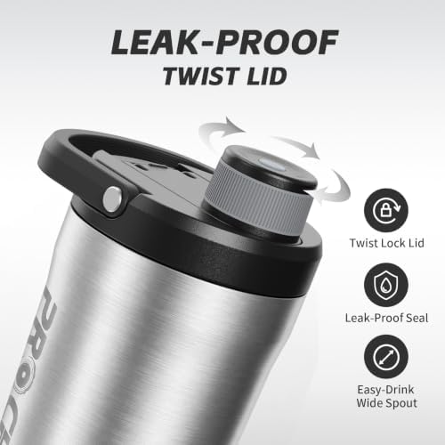 PROCHAIN Insulated Stainless Steel Protein Shaker Bottle, 20oz Metal Mixer - Image 3