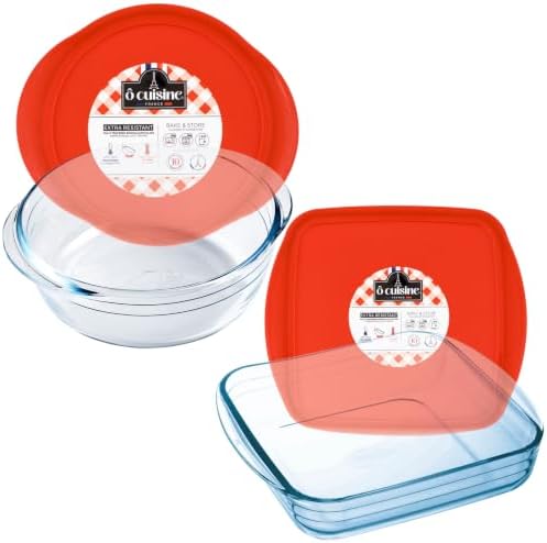 Borosilicate Casserole Dish with Lid Set, Square + Round