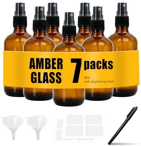4oz Amber Glass Spray Bottles for Essential Oils,Empty Containers(7 PACK) by Cocurb