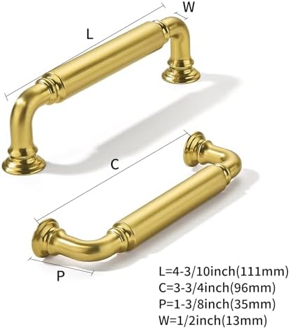 10-Pack Vibrant Brushed Brass Cabinet Pulls Modern Heavy-Duty Solid 3-3/4 Inch(96mm) Hole Center Drawer Pulls Cabinet Hardware Suitable for Kitchen Cabinets Bathrooms