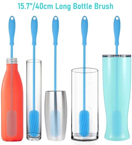 15.7" Silicone Bottle Brush, Water Bottle Cleaner Brush, Blue - Image 7