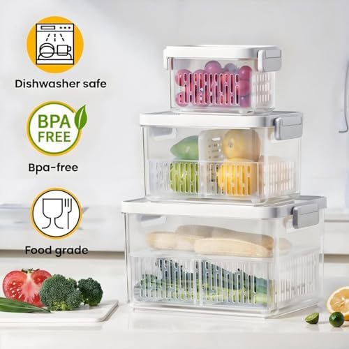 Dishwasher Safe Berry Keeper, Produce Saver, Clear Fruit Containers, BPA-Free Lettuce Keeper, Strawberry Container Keep Food Fresh, 3.8 Cup