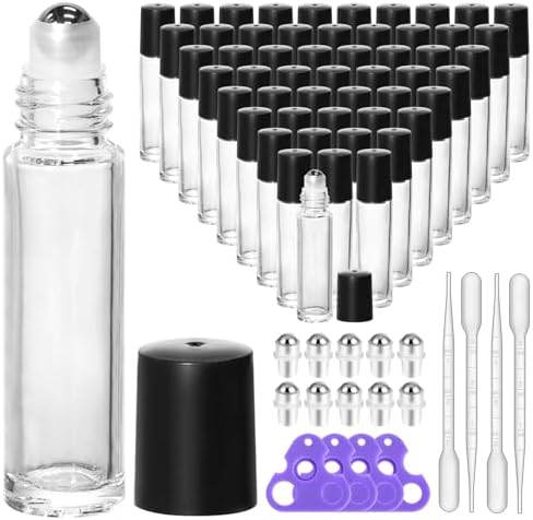 KEYWING 10ml Clear Glass Roller Rottles for Essential Oils, 54 Pack by KEYWINGDirect