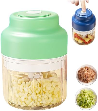 Electric Garlic Chopper, Mini Food Processor Small USB Rechargeable Mini Chopper, Wireless Electric Veggie Grinder & Garlic Mincer for Onion, Chili, Ginger (Green, 250ML) by NEKSKA
