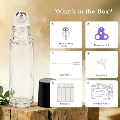 PrettyCare 4 Pack, 10 ml Essential Oil Roller Bottles with Stainless Steel Roller Ball - Refillable Leak-proof Empty Thick Clear Glass Roll on Bottles with Black Caps for Travel, Perfume - Image 2