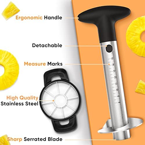 Pineapple Corer Cutter, Stainless Steel Fruit Pineapple Peeler Slicer [Upgraded, Reinforced, Thicker Blade], Pineapple Core Remover with Measure Mark, Kitchen Tool for Diced Pineapple Rings