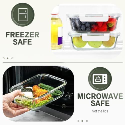 10 Packs 30 oz Glass Meal Prep Containers with Lids, White