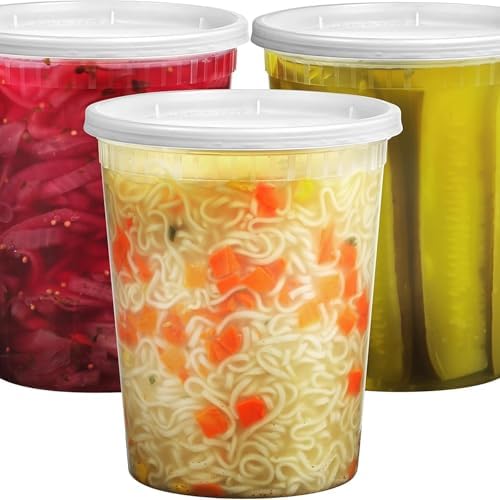 32 Oz Deli Food Containers with Lids - (36 Sets) Quart Airtight Plastic Food Storage for Takeout, Meal Prep, To-Go, Soup Freezer Containers with 36 Lids, BPA-Free, Dishwasher, Microwave Safe