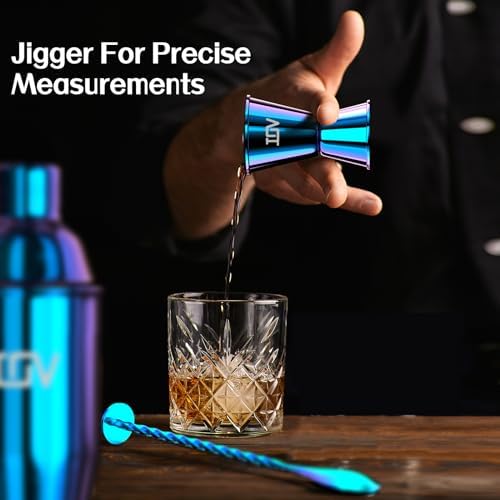 Cocktail Shaker Bar Set, 24oz Martini Shaker with Built-in Strainer, Bar Tool Kit with Recipes Booklet, Professional Stainless Steel Large Bartender Drink Shaker Margarita Alcohol Mixer-Rainbow