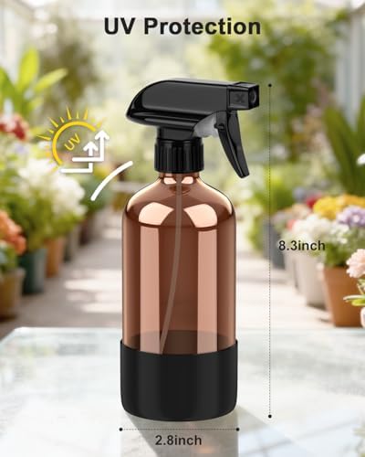 Bontip Amber Glass Spray Bottle, 16 oz with Black Silicone Sleeve, 1 Pack - Image 2