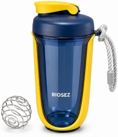 Protein Shaker Bottle, 20 oz BPA-Free Tritan Supplement Shaker Cup with 304 Stainless Steel Mixing Ball, Measurement Markings, Easy Clean, Dishwasher Safe, Yellow