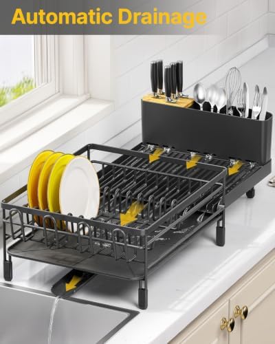 Extendable Dish Drying Rack for Kitchen Counter, Black