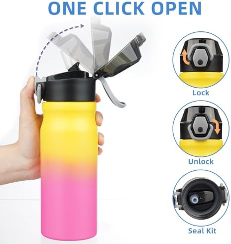 BJPKPK 18 oz Water Bottle with Straw & Handle, Insulated Stainless Flask - Image 3