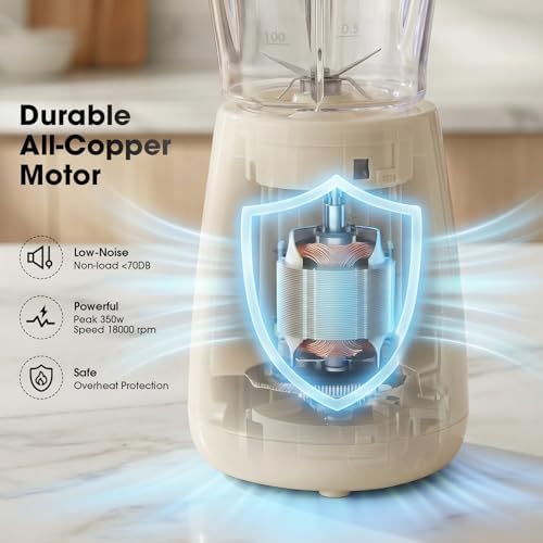 Small Blenders for Kitchen, 21oz Smoothie Blender, 350W Max, Ivory - Image 5