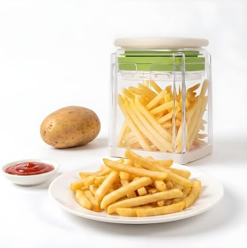 French Fry Cutter with 4 Blades Stainless Steel Manual Potato Chopper Green - Image 2