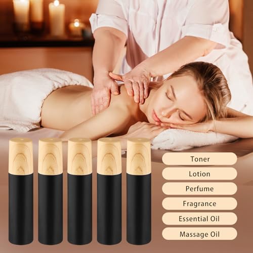 20 Pack 10ml Black Frosted Glass Roller Bottles with Wood Grain Caps Roll-On Containers for Massage Oils and Lotion - Image 5