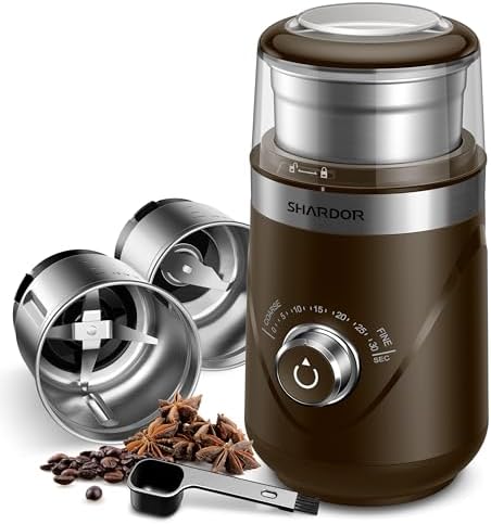 SHARDOR Electric Super Silent Blade Coffee Grinder, Timed Grind Control Rotary Knob, Adjustable Coarse to Fine for Coffee Beans, Spices & Herbs, with 2 Removable Stainless Steel Bowls, Coffee by Shardor