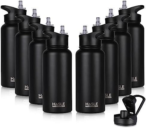 32 oz Insulated Water Bottle Stainless Steel Double Walled Vacuum Sports Water Bottle with 2 Lids (Straw and Spout Lid) for Gym Camping Hiking(Black,8)