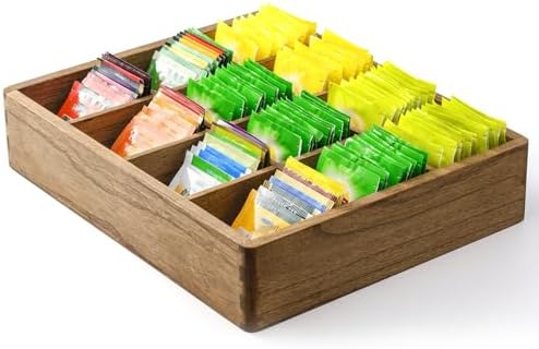 Wooden Tea Bag Organizer for Drawer, 12 Compartments, Brown