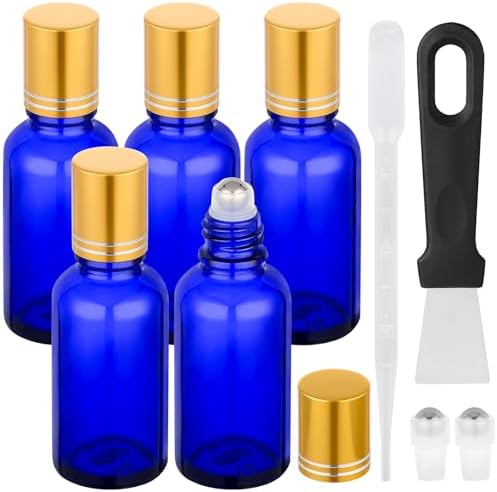 Segbeauty 1oz Thick Glass Roller Bottles for Travel Perfume, 5pcs Blue Empty Rollerball Bottles for Oil, 30ml Essential Oil Roller Ball Applicator Refillable, Travel Roll On Bottle for Eye Essence by Segbeauty
