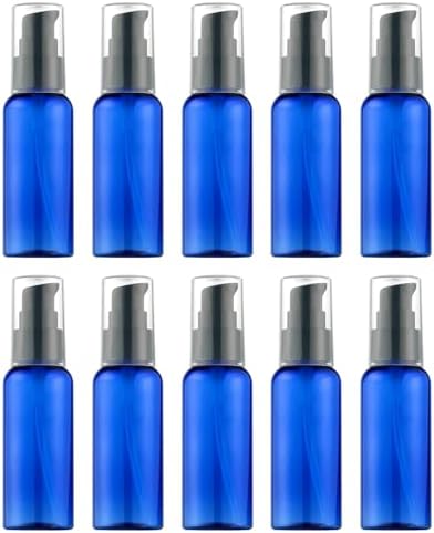 10pcs Travel Pump Bottles for Toiletries, 2oz Small Plastic Refillable Soap Dispenser with Black Pump for Lotion Shampoo Oil, Blue by VIDELLY