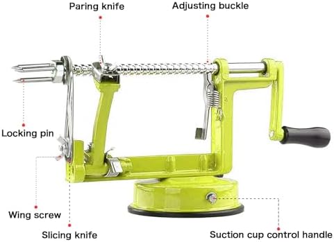Apple Peeler Corer, Long lasting Chrome Cast Magnesium Alloy Apple Peeler Slicer Corer with Stainless Steel Blades and Powerful Suction Base for Apples and Potato(SpringGreen)