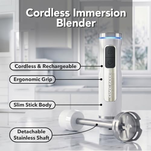 OVENTE Cordless Hand Blender, Rechargeable with 8 Mixing Speed White HR781W - Image 3