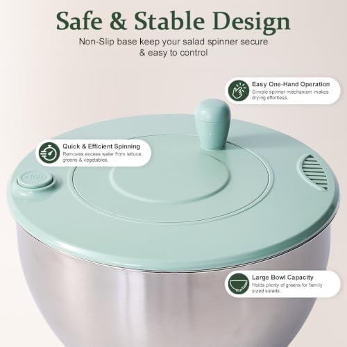 Stainless Steel Salad Spinner & Mandoline Slicer, 6 Blades, Mixing Bowl