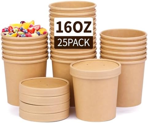 Wuadua Soup Containers with Lids Paper Ice Cream Containers 16oz 25 Pack by Wuadua