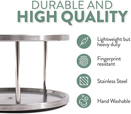 Estilo Stainless Steel 2-Tier Spice Rack Lazy Susan Organizer | 360-Degree Racks for Inside Cabinets | Rotating/Spinning Storage | Food, Kitchen, Pantry, Medicine