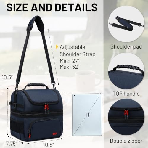 Lunch Box for Men Dual Compartment Adult Lunch Bag for Work, Dark Blue