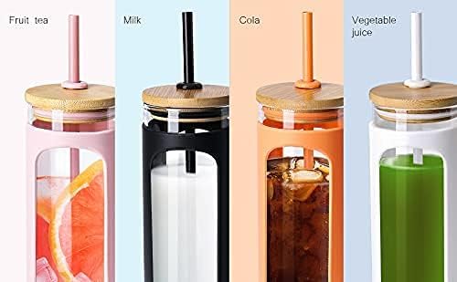 20oz Glass Tumbler with Straw and Lid, Iced Coffee Cups with Bamboo Lids, Glass Cups for Cold Drinks, Smoothie Cup with Silicone Sleeve for Travel, Work, BPA FREE-Barbados Cherry