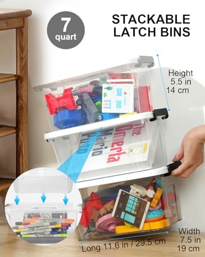 7Qt Clear Plastic Storage Bins with Lids,Transparent Design,6 Pack