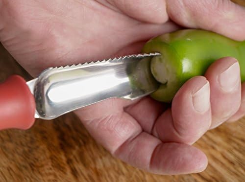Endurance Collection Vegetable Core & Seed Remover, Tomato, Zucchini, Jalapeno Pepper Corer Tool, Dishwasher Safe, 8.25" Overall Length, Stainless Steel Blade, Red Handle