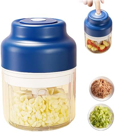 Electric Garlic Chopper, Mini Food Processor Small USB Rechargeable Mini Chopper, Wireless Electric Veggie Grinder & Garlic Mincer for Onion, Chili, Ginger (Blue, 250ML) by NEKSKA