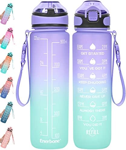 32 oz Drinking Water Bottle with Times to Drink and Straw, Motivational with Carrying Strap, Leakproof BPA & Toxic Free, Ensure You Drink Enough Water for Fitness Gym Outdoor