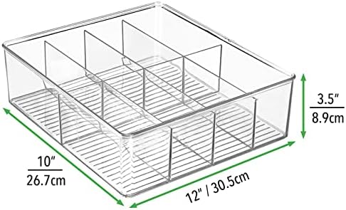 Plastic Extra Wide Storage Organizer Bin Box for Kitchen, Pantry, Cabinet, Countertop - Tea Bag, Sugar Packet, Coffee Snack, Condiment Holder, 8 Sections - Ligne Collection - Clear