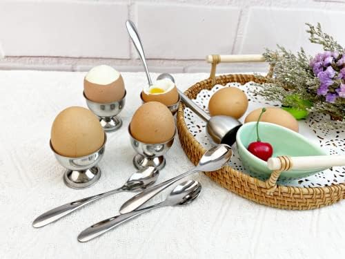 10 Pcs Egg Cups for Soft Boiled Eggs, Egg Cracker Topper Set for Raw Hard Boiled Eggs, 4X Egg Spoons, 4X Egg Cups, 1x Magnet Egg Piercer, 1x Stainless Steel Egg Topper Egg Guillotine