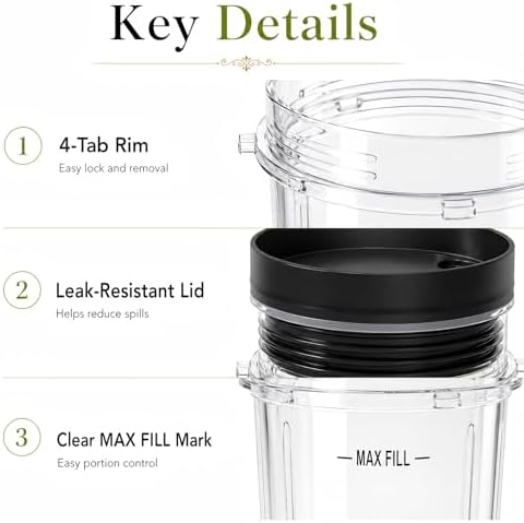 3-Pack 16oz Replacement Cups for Ninja Blender, Single Serve Smoothie Cups with Sip & Seal Lids, Compatible with BL660 BL770 BL780 BL740 Series, Dishwasher Safe - Image 5